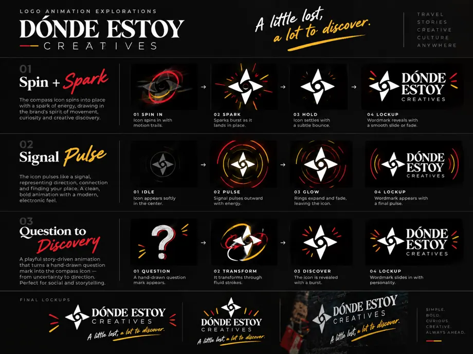Collection of compass logo explorations and visual identity experiments
