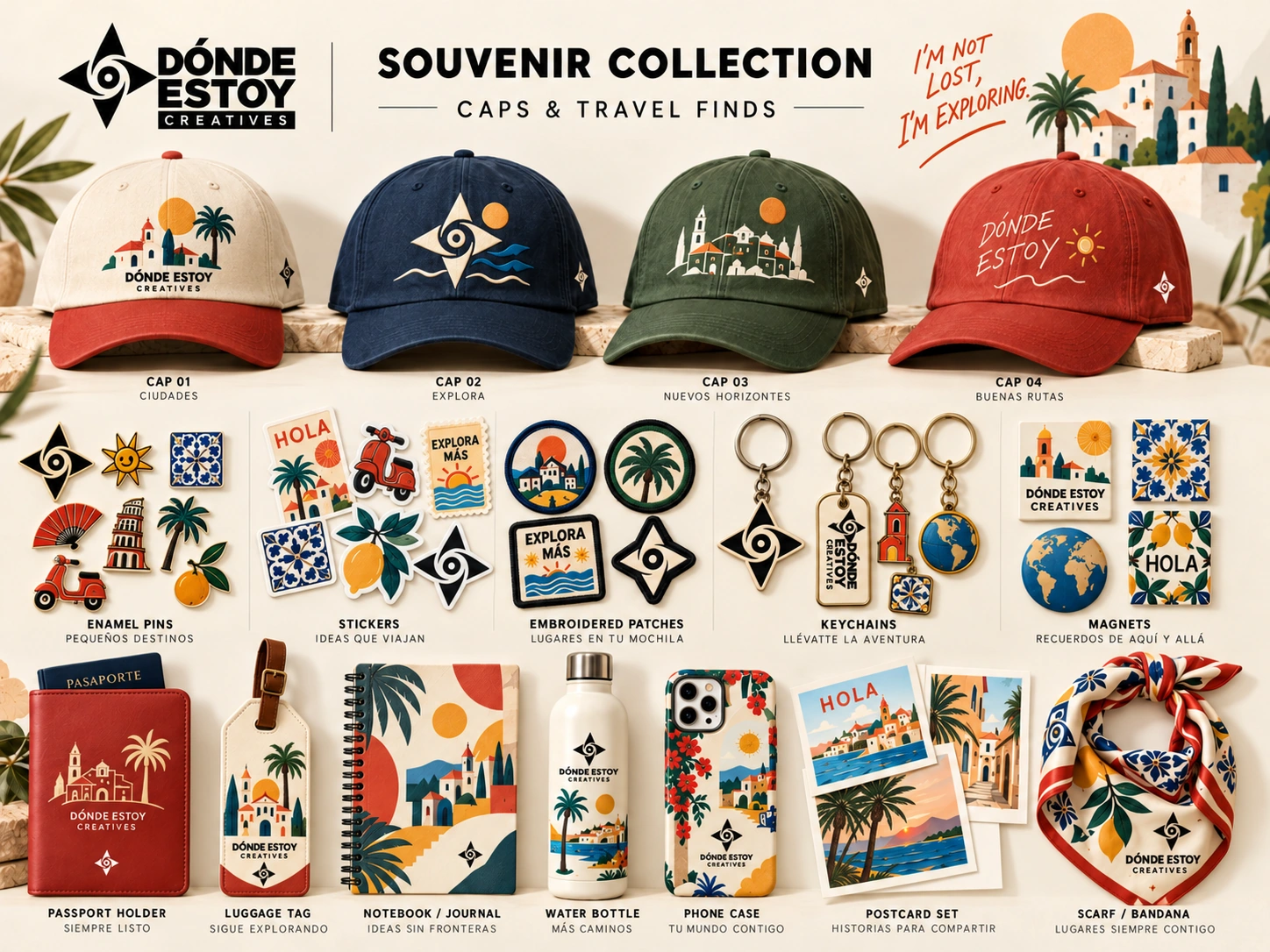 Mixed Merch — Caps & Travel Finds — concept collection artwork