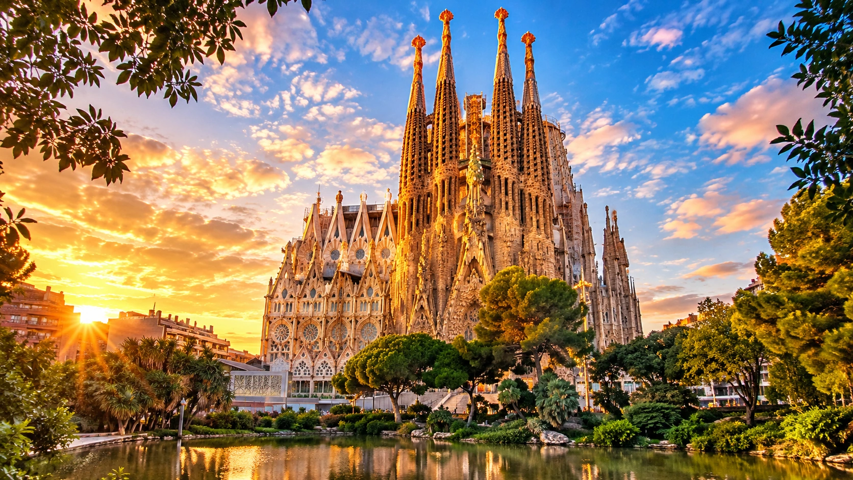 Sagrada Família in Barcelona at sunset